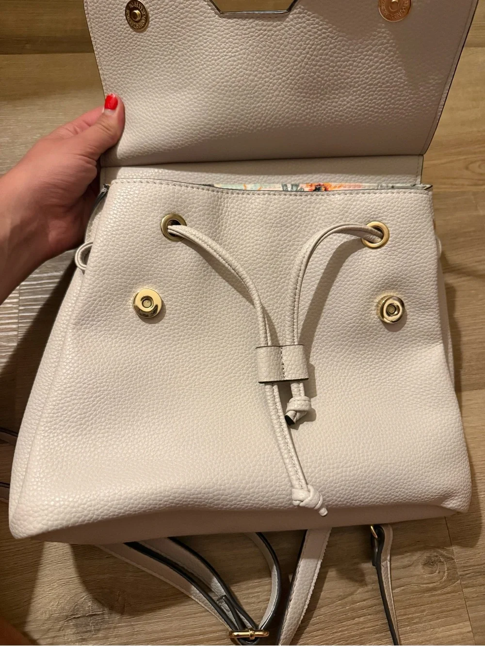 Women’s Cream Leather Backpack Handbag